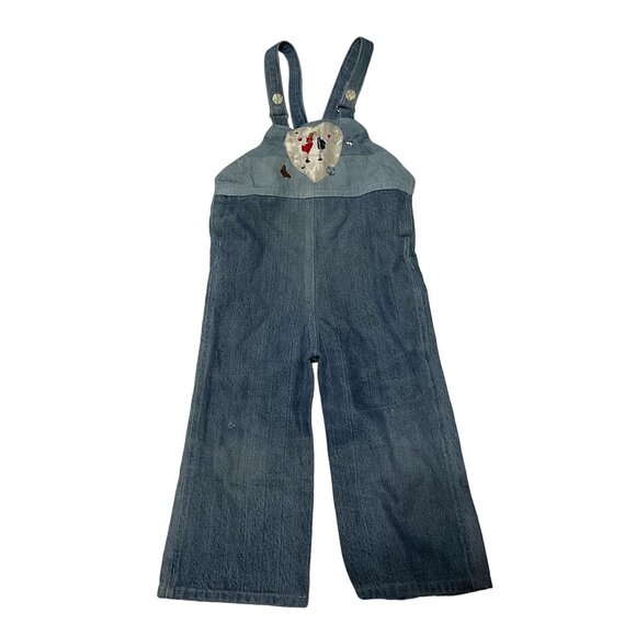 VTG HANDMADE DENIM OVERALLS SZ 1 YEAR BIB EMBELLISHED LEE JEANS SOURCE KIDS - Picture 1 of 6